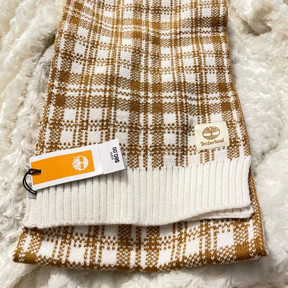 Timberland Brown and Cream Plaid Scarf NIP. Ret $60